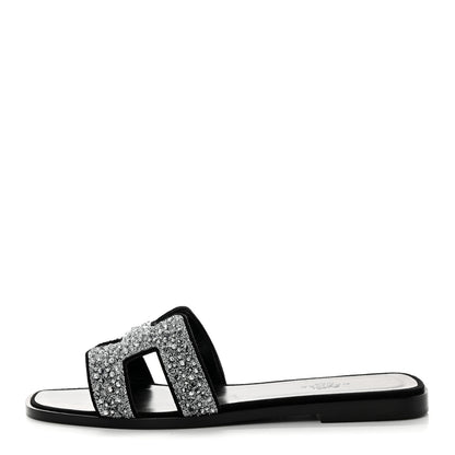 Hermes Velvet Goatskin Crystal Beads Oran Sandals 37.5 Gris Argente 1 of 9