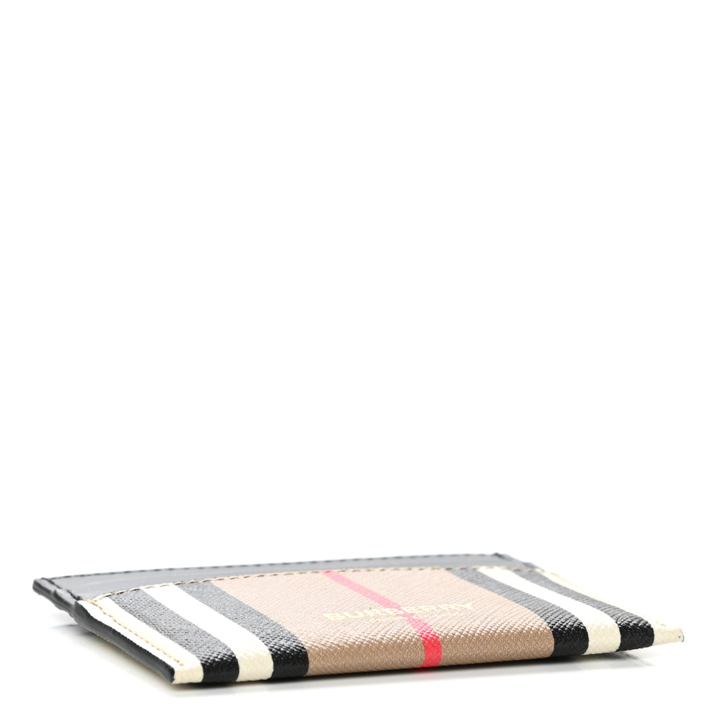 E-Canvas Calfskin Icon Stripe Card Case Archive Beige