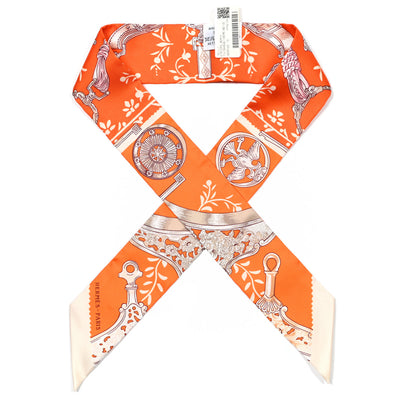 Hermes Silk Etriers Remix Twilly Orange Creme Beige 1 of 4