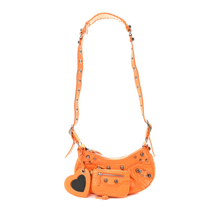 Balenciaga Extra Supple Calfskin Crocodile Embossed Le Cagole Shoulder Bag XS Pop Orange 3 of 10