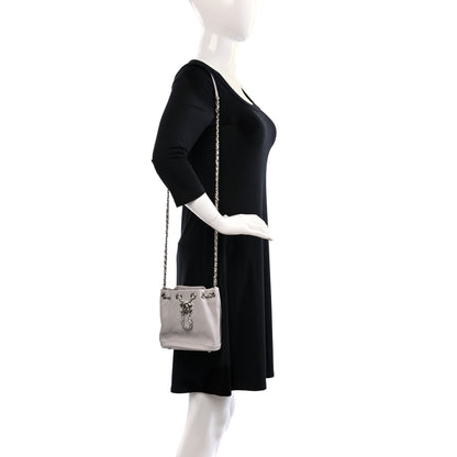 Chanel Calfskin Stitched Chain Bucket Bag Light Grey 2 of 9