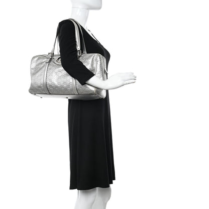 Gucci Metallic Guccissima Medium Britt Boston SIlver 2 of 14