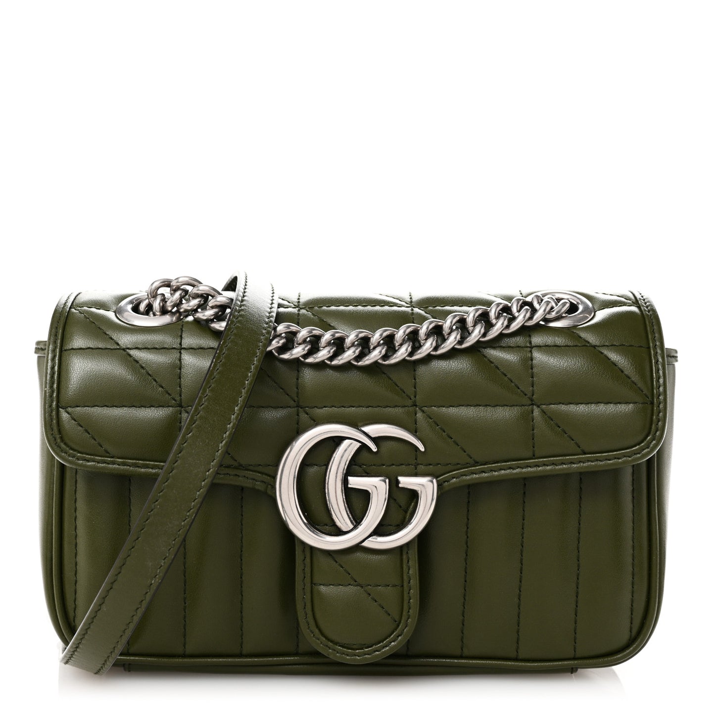 Calfskin Matelasse Aria Mini GG Marmont Shoulder Bag Military Wood