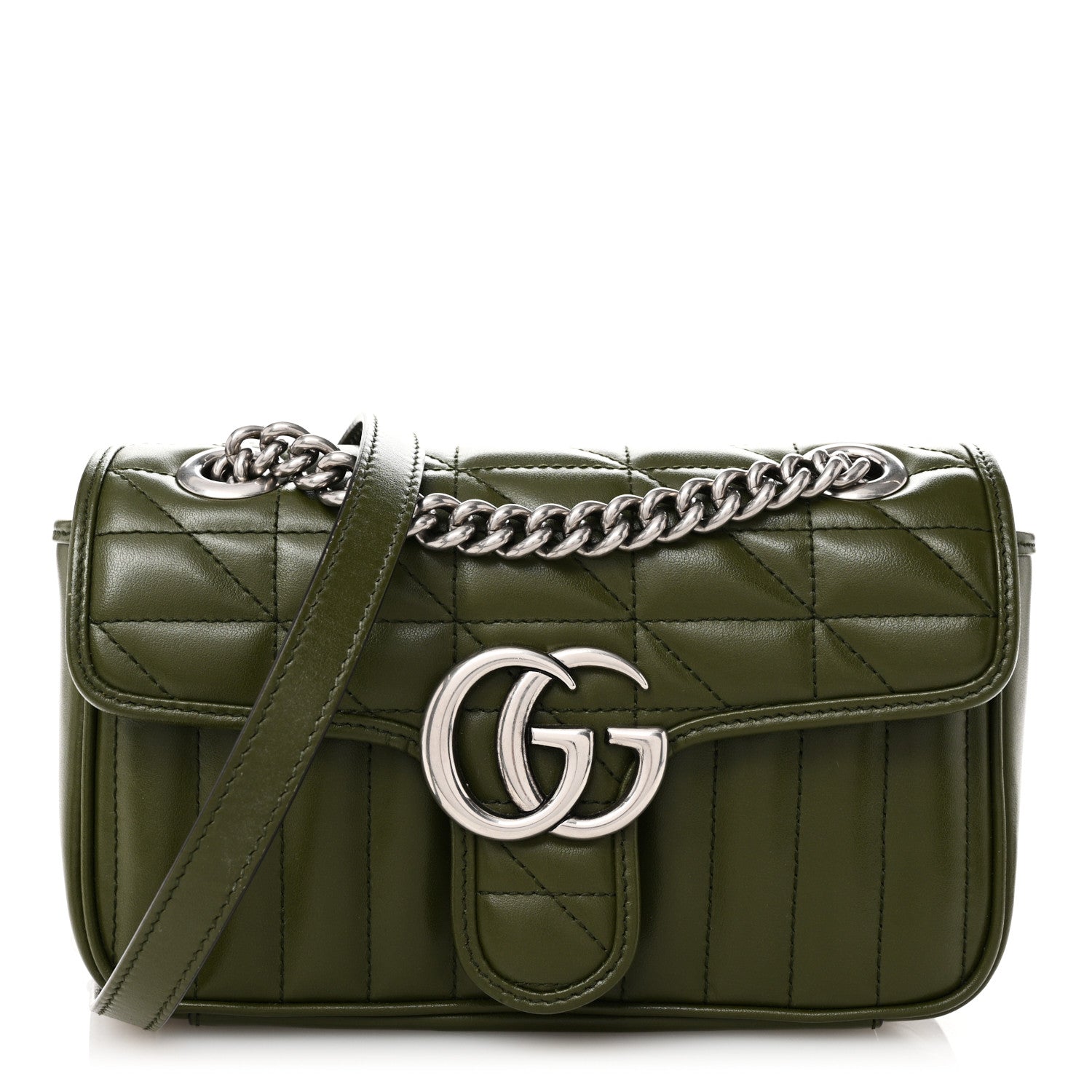 Gucci Calfskin Matelasse Aria Mini GG Marmont Shoulder Bag Military Wood 1 of 10
