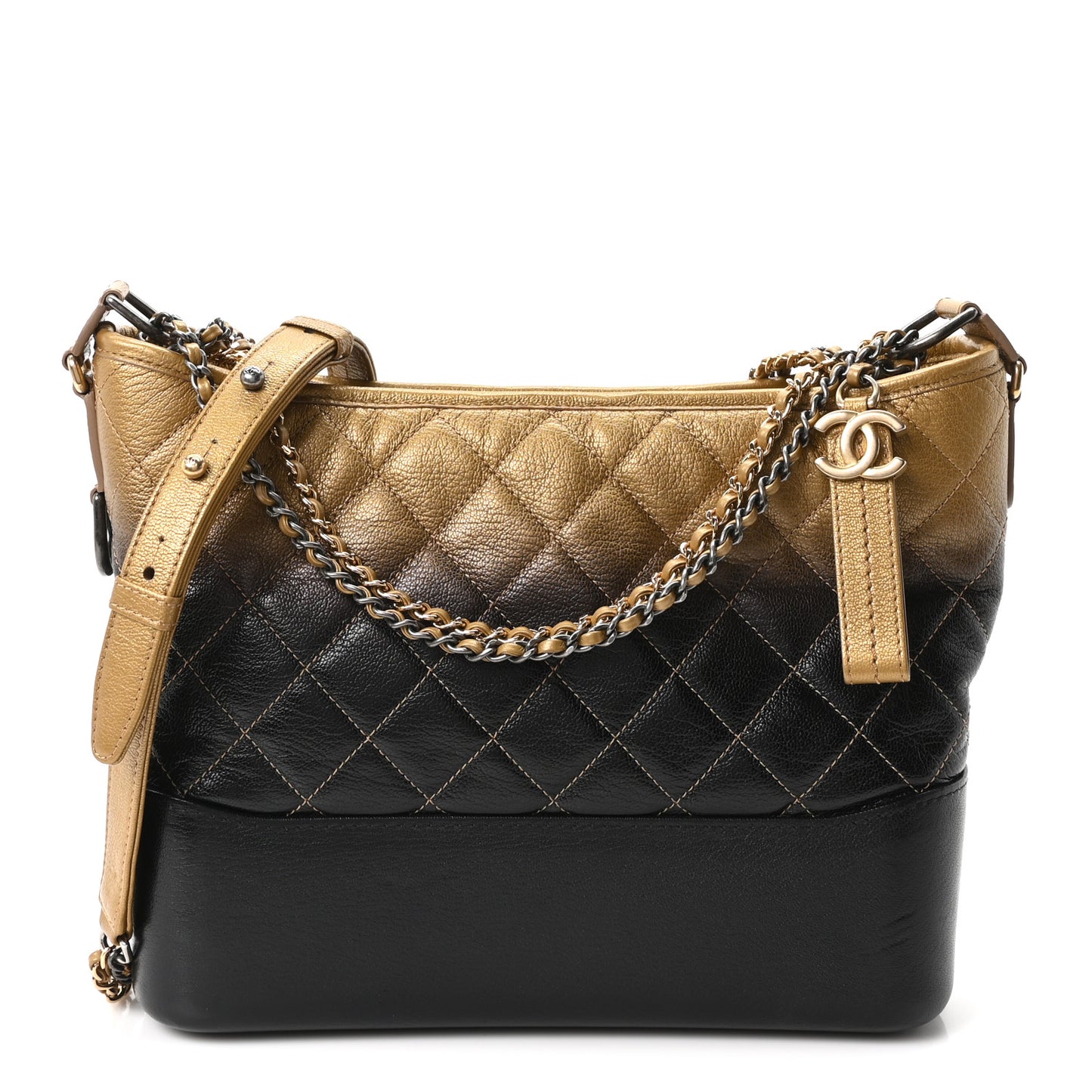 Metallic Goatskin Quilted Medium Gabrielle Hobo Dark Gold Bronze
