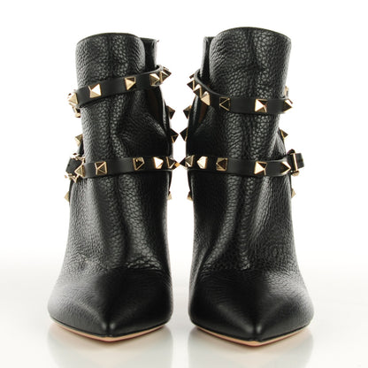 Valentino Garavani Pebbled Calfskin Rockstud Double Buckle 100mm Ankle Boots 37.5 Black 2 of 6