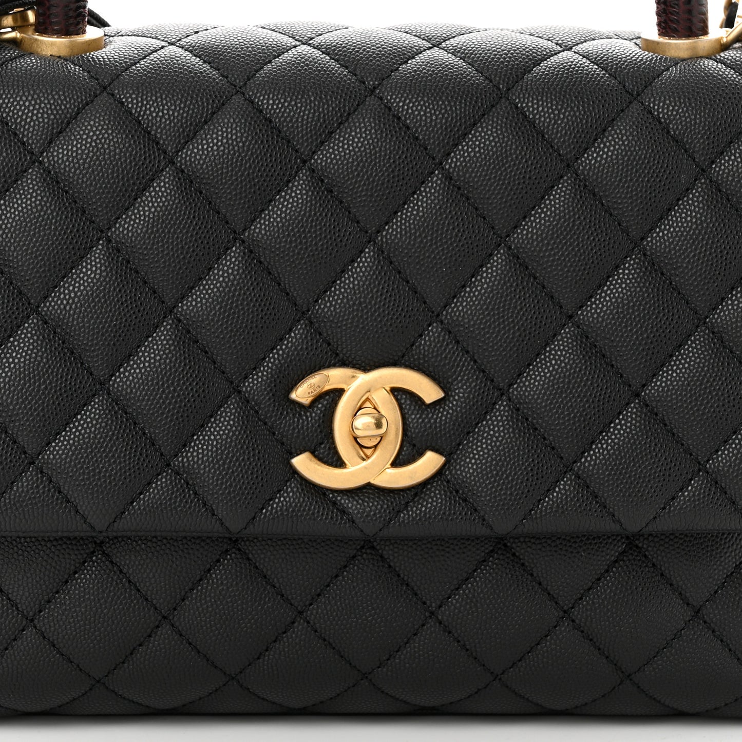 Caviar Lizard Embossed Quilted Small Coco Handle Flap Black