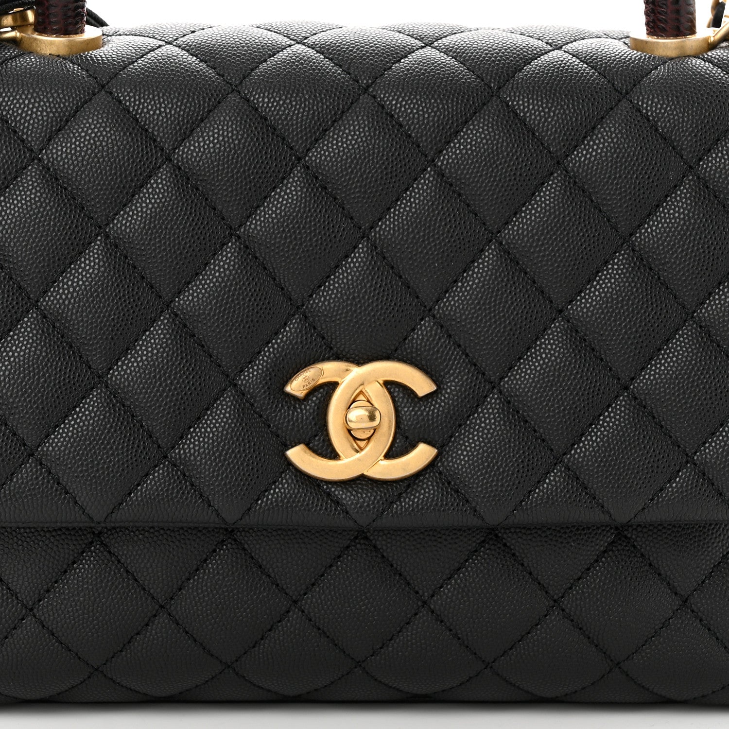 Chanel Caviar Lizard Embossed Quilted Small Coco Handle Flap Black 8 of 11