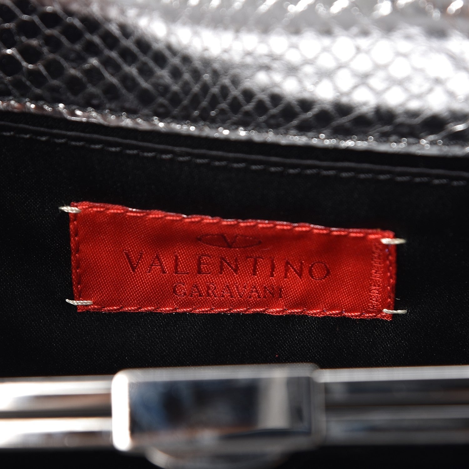 Valentino Garavani Metallic Python Crystal Clutch Silver 7 of 7
