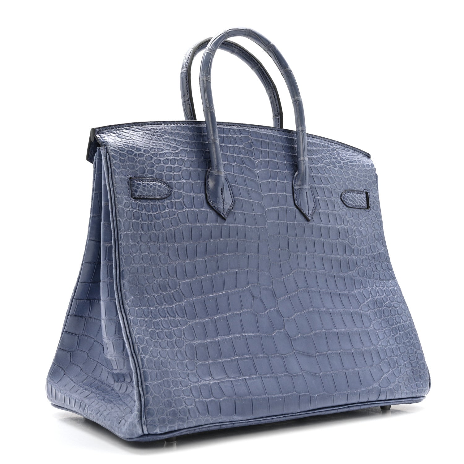 Hermes Matte Porosus Crocodile 18K White Gold Diamond Birkin 35 Bleu Brighton 3 of 26