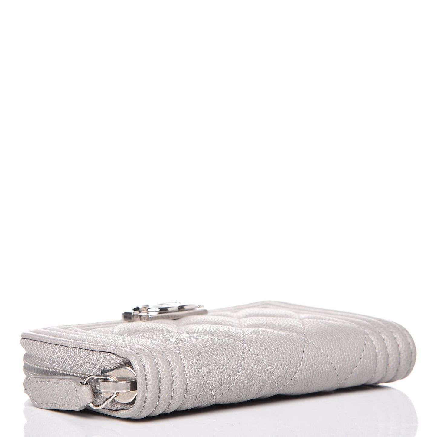 Caviar Quilted Boy Zip Around Coin Purse Wallet Grey