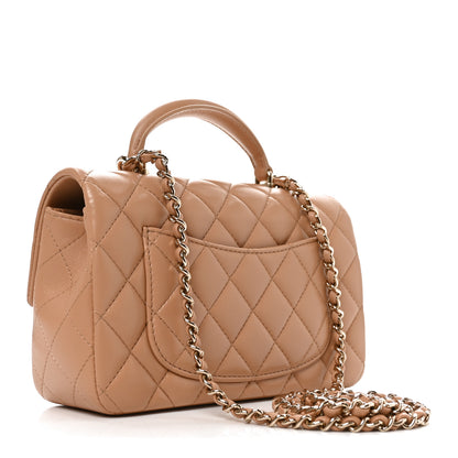 Chanel Lambskin Quilted Mini Top Handle Rectangular Flap Dark Beige 4 of 21