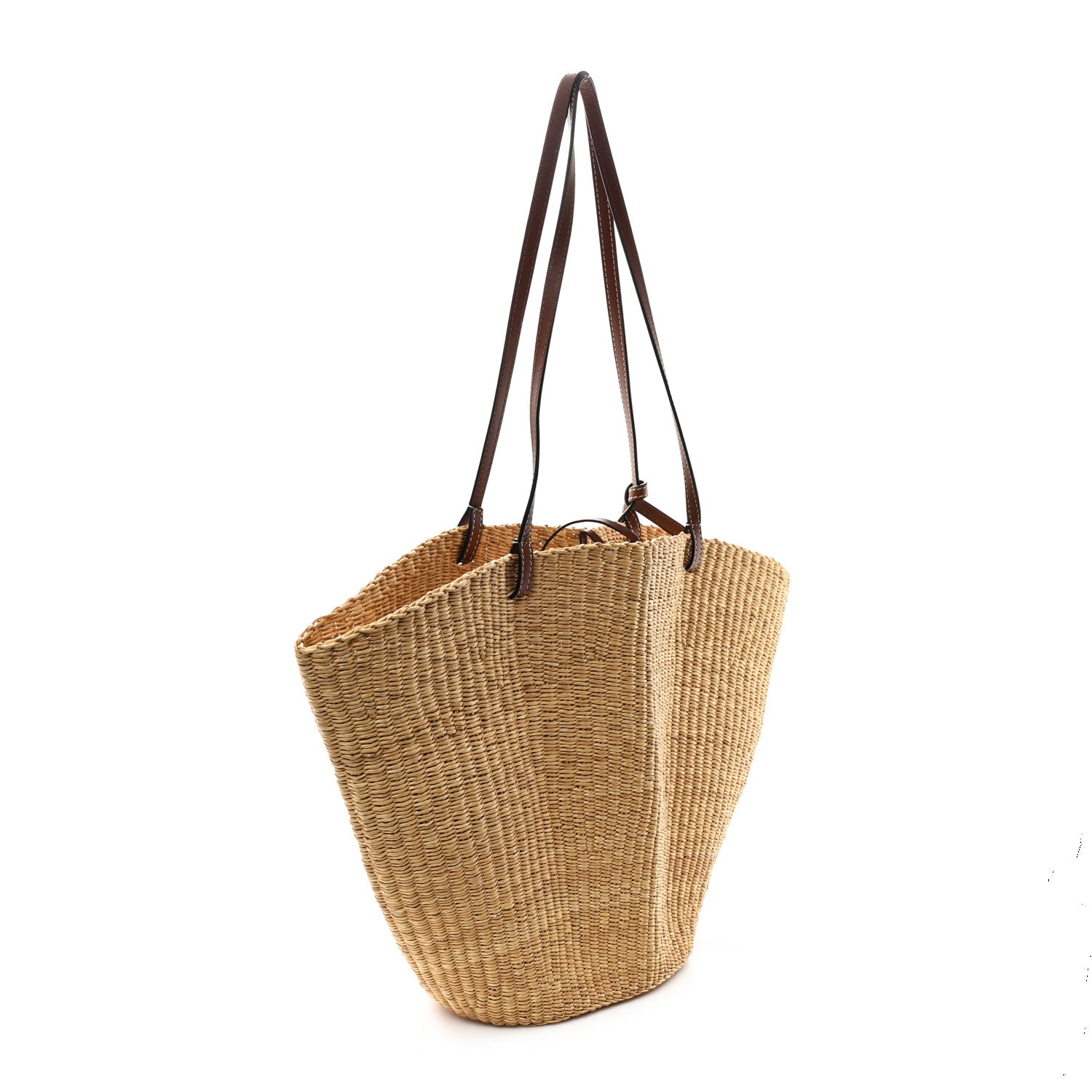 Loewe Raffia Calfskin Shell Basket Tote Natural Pecan 3 of 10