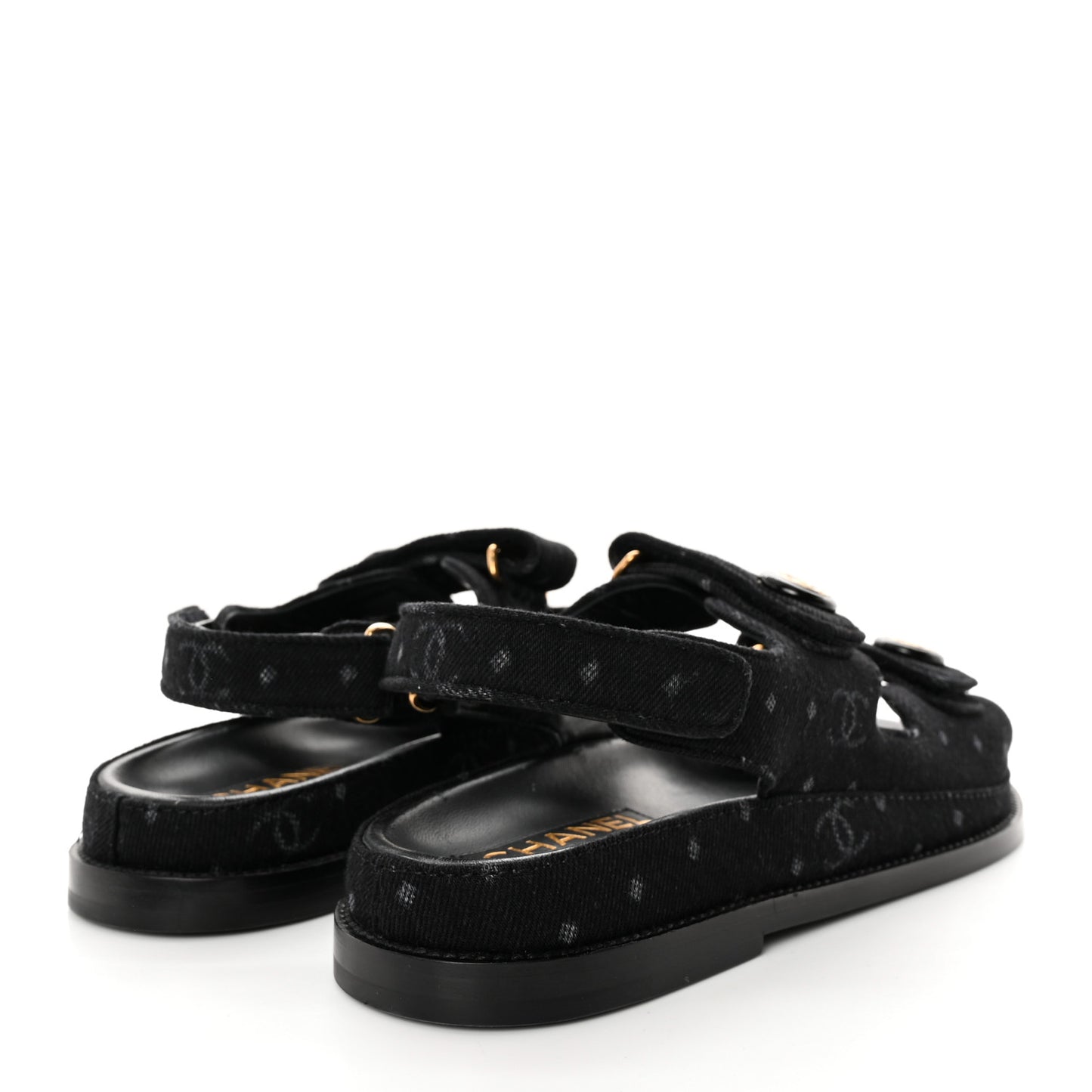 Denim Printed Dad Sandals 38.5 Black