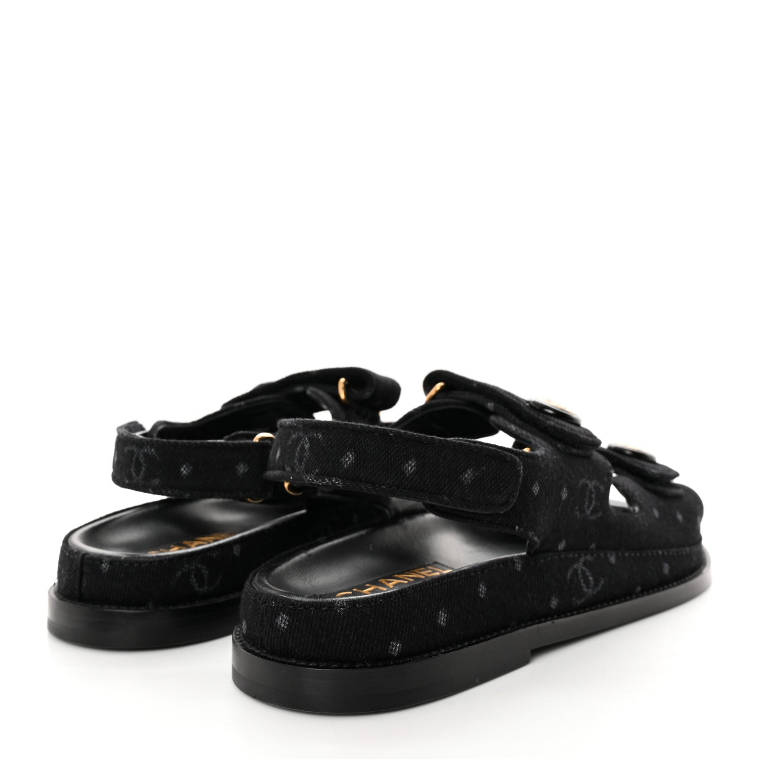 Chanel Denim Printed Dad Sandals 38.5 Black 4 of 15