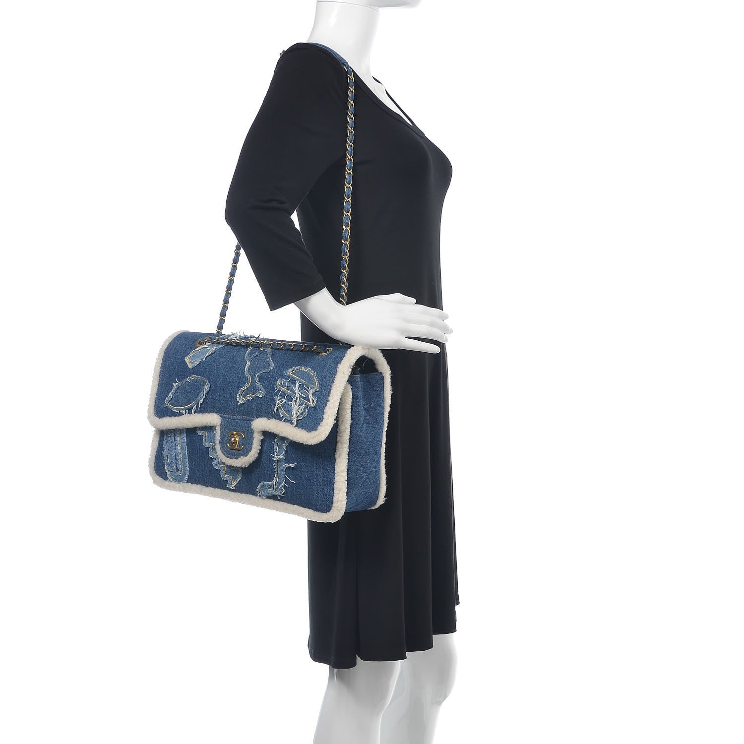 Chanel Denim Shearling Hieroglyph Flap Blue 2 of 12