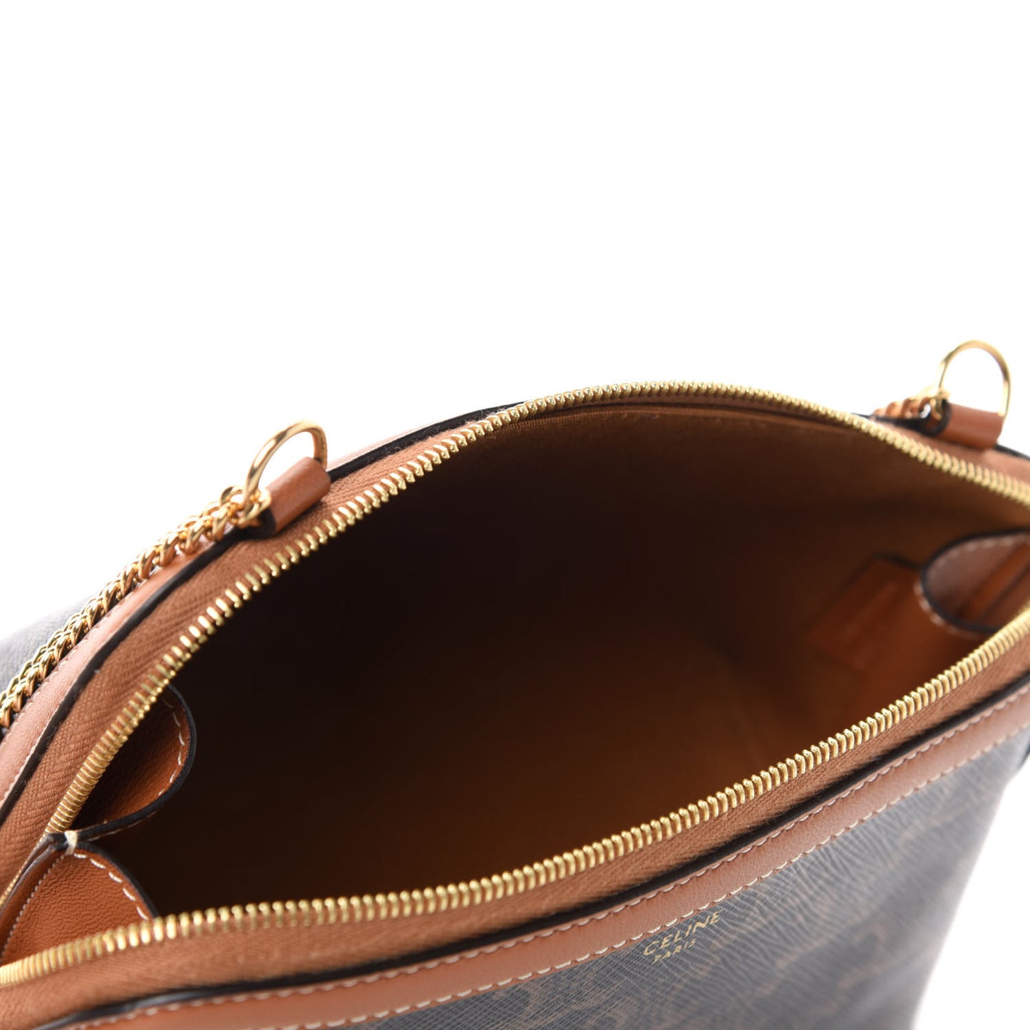 Triomphe Canvas Calfskin Mini Clutch on Chain Tan
