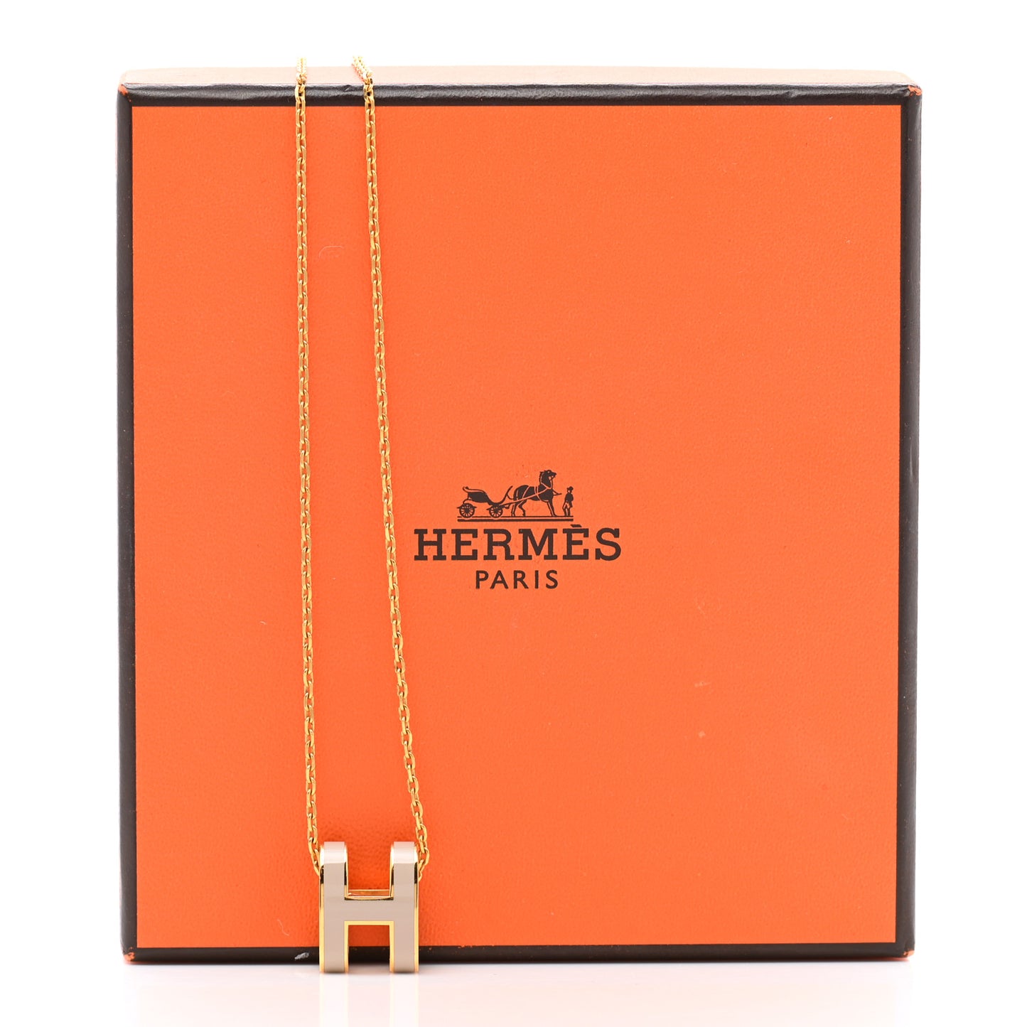 Lacquered Gold Pop H Pendant Necklace Marron Glace
