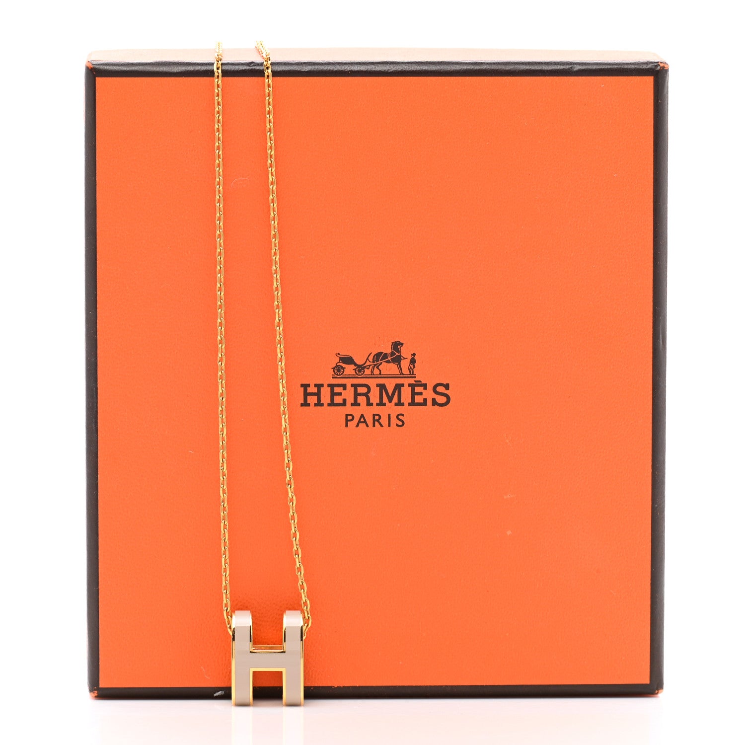 Hermes Lacquered Gold Pop H Pendant Necklace Marron Glace 8 of 8