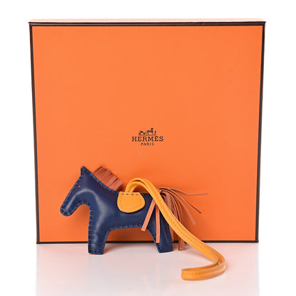 Hermes Milo Lambskin Grigri Rodeo Horse Bag Charm PM Bleu de Malte Cornaline Jaune D'Or 4 of 4