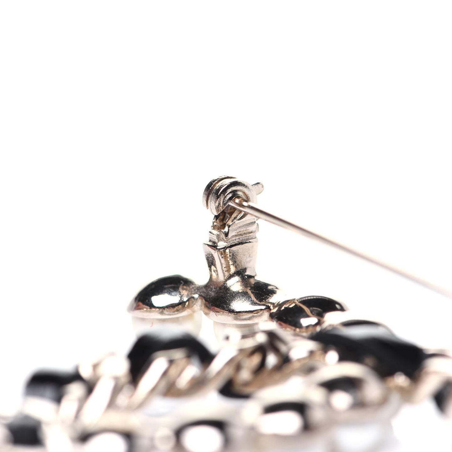 Lambskin Pearl CC Chain Brooch Black Gold