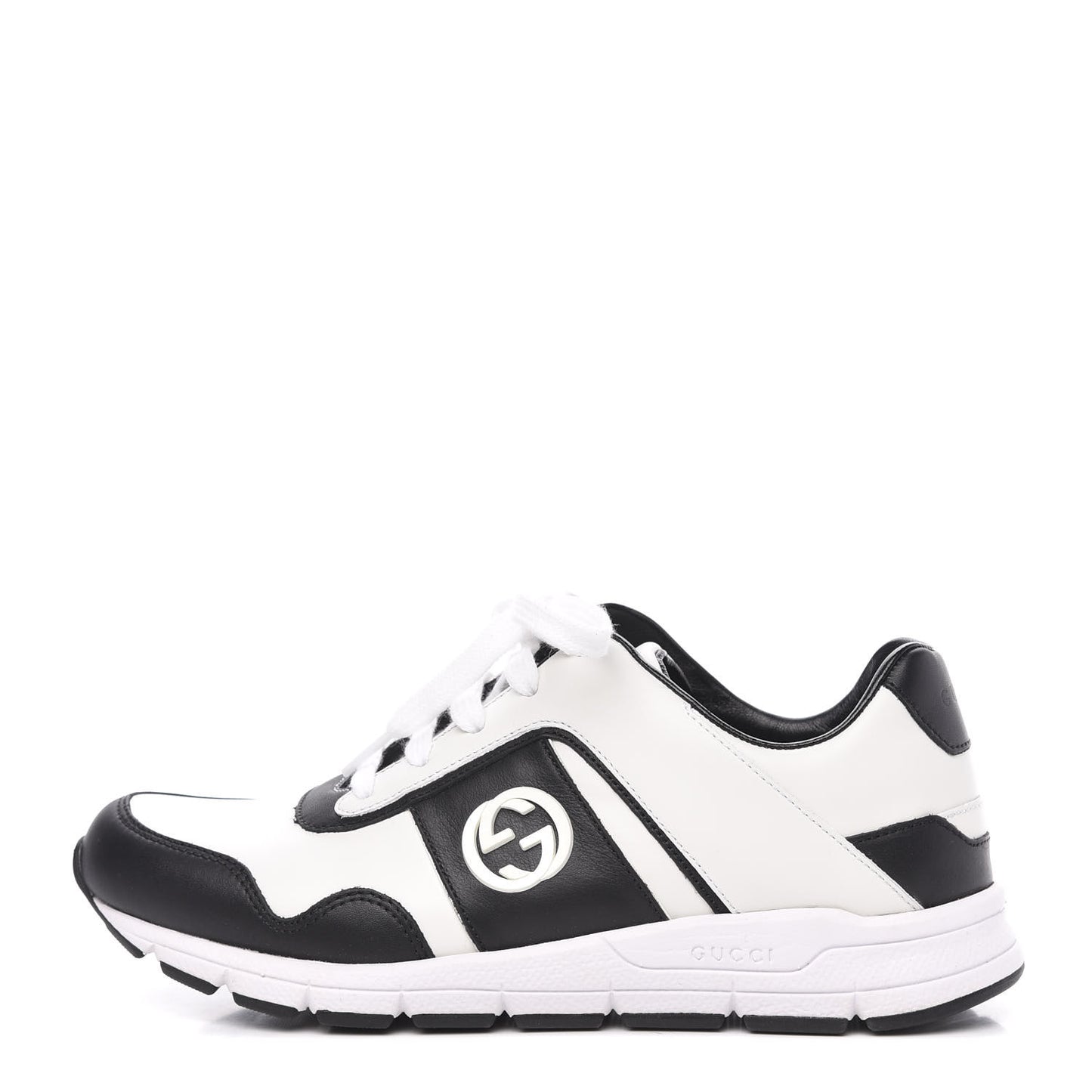 Calfskin Womens Interlocking G Sneakers 37.5 Black White