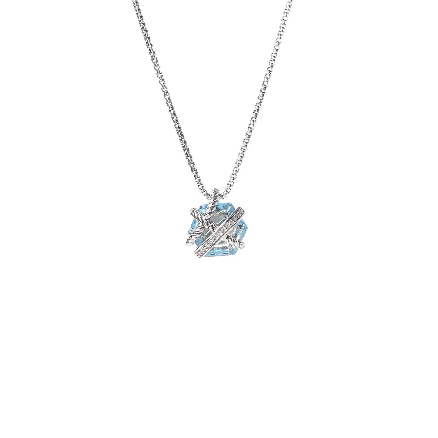 Sterling Silver Diamond Blue Topaz 10mm Petite Cable Wrap Pendant Necklace