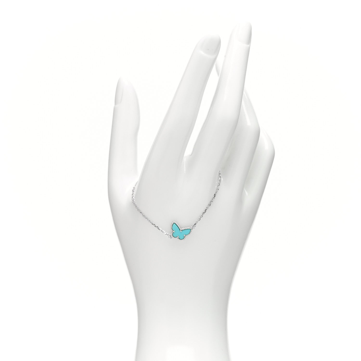 Van Cleef & Arpels 18K White Gold Turquoise Sweet Alhambra Butterfly Bracelet 2 of 4