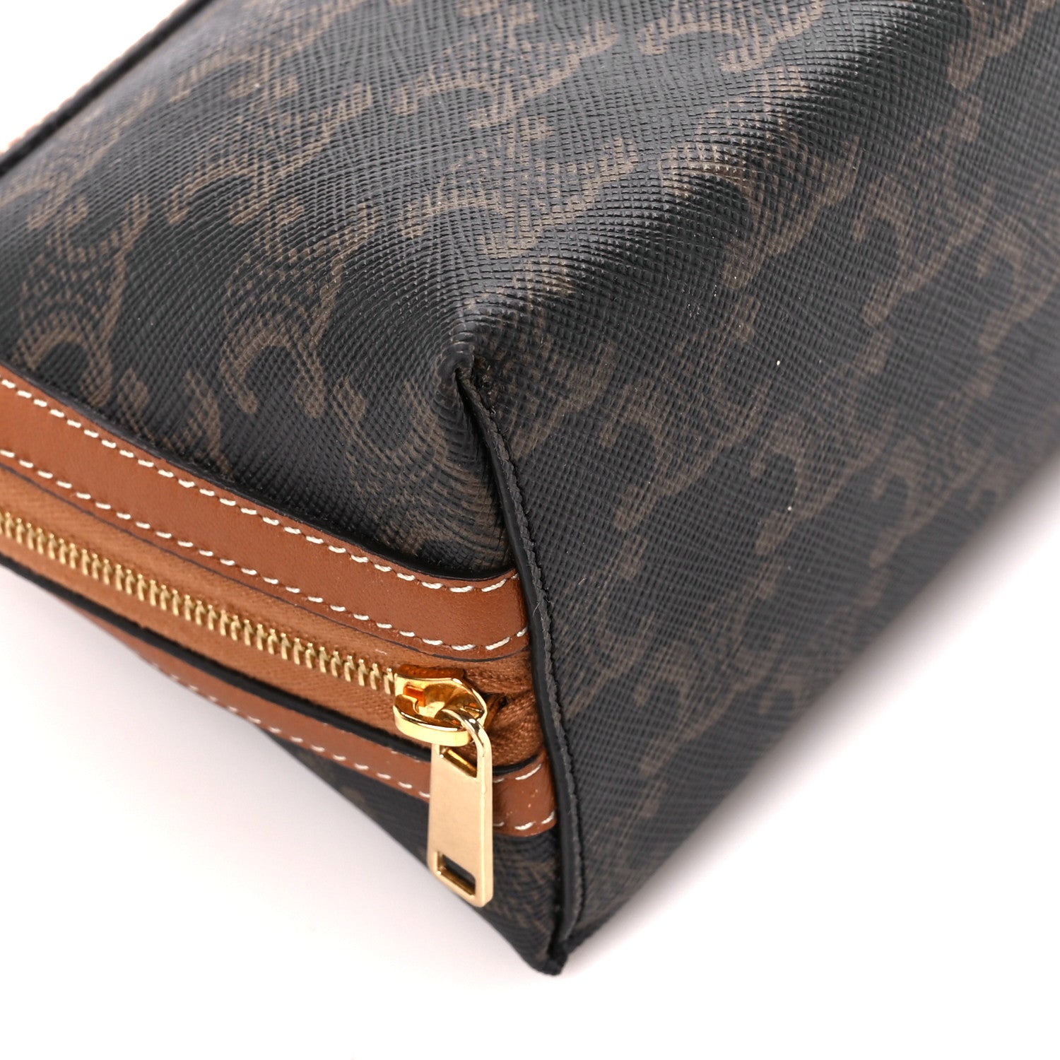 Celine Lambskin Triomphe Canvas Embroidered Logo Clutch With Chain Tan 8 of 10