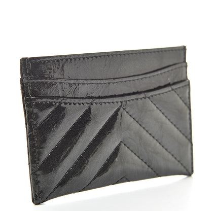 Chanel Patent Metallic Crumpled Calfskin Chevron Quilted Card Holder Black 3 of 9