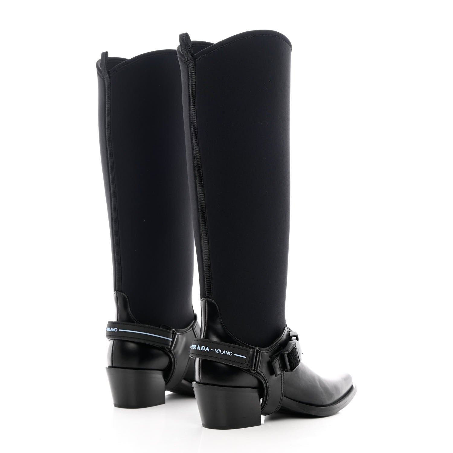 Prada Spazzolato Rois Neoprene 50mm Western Tall Boots 37 Black 4 of 10