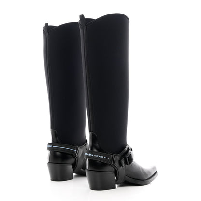 Prada Spazzolato Rois Neoprene 50mm Western Tall Boots 37 Black 4 of 10