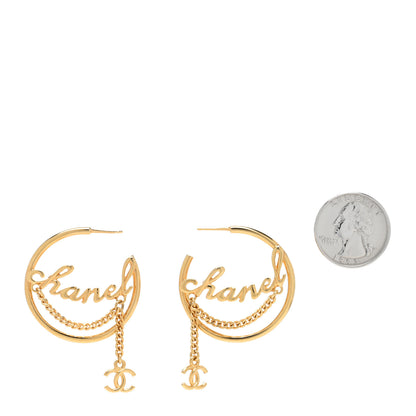Chanel Metal Chain CC Hoop Earrings Gold 2 of 4