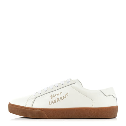 Saint Laurent Calfskin Embroidered Court Classic Sneakers 37.5 White 1 of 10