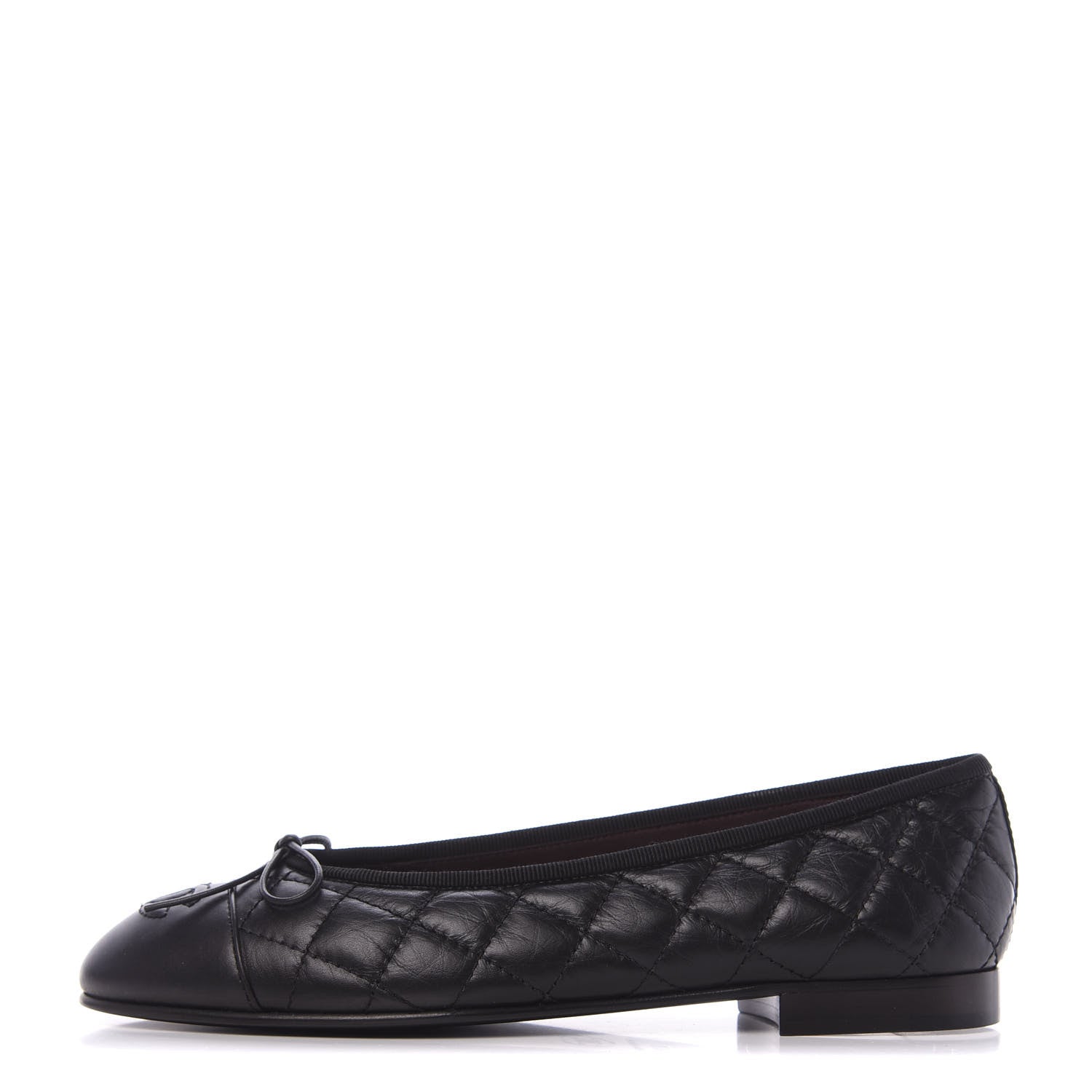 Chanel Aged Calfskin Quilted CC Cap Toe Ballerina Flats 37.5 Black 1 of 11