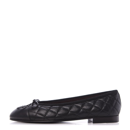 Chanel Aged Calfskin Quilted CC Cap Toe Ballerina Flats 37.5 Black 1 of 11