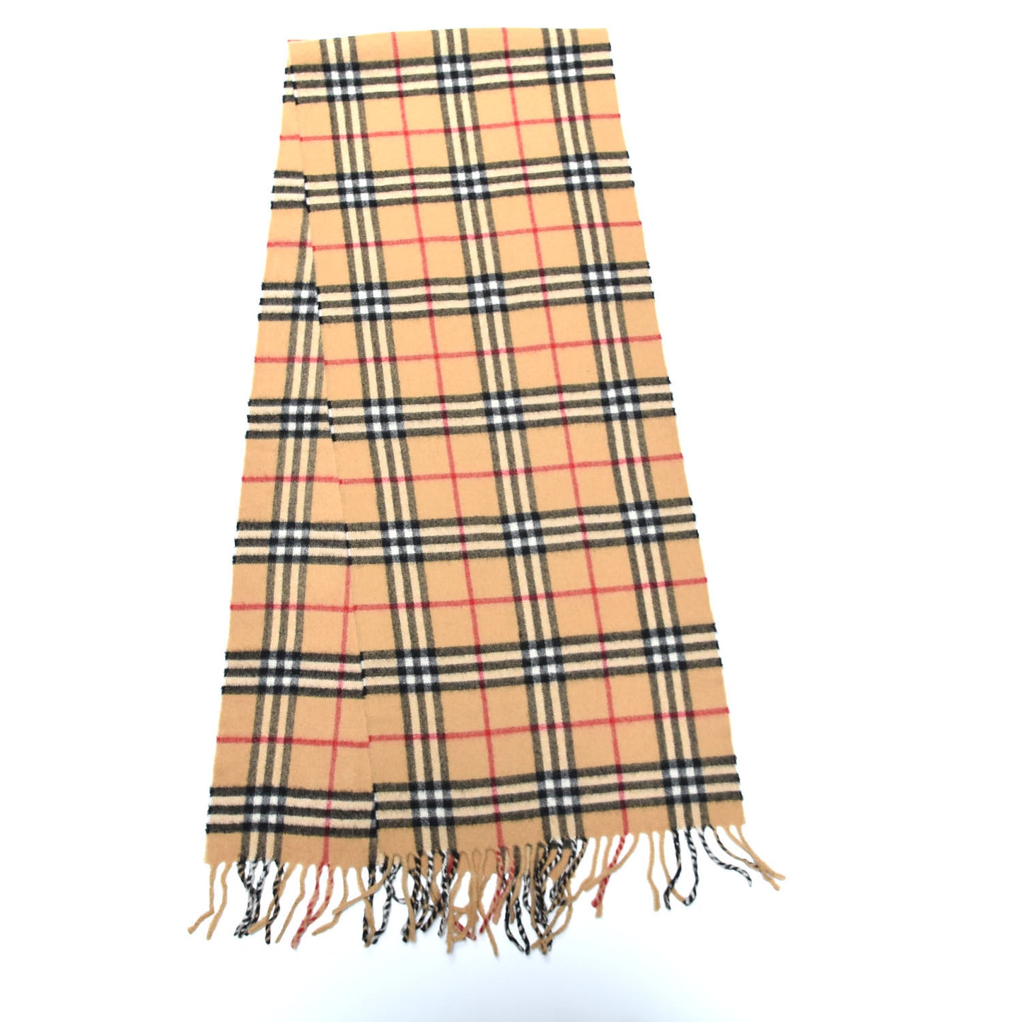Cashmere House Check Fringe Scarf Camel