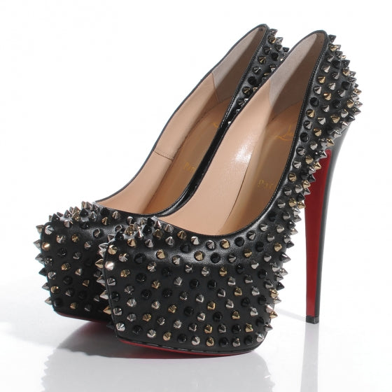 Calfskin Daffodile Mix Spikes 160 Pumps 39 Black
