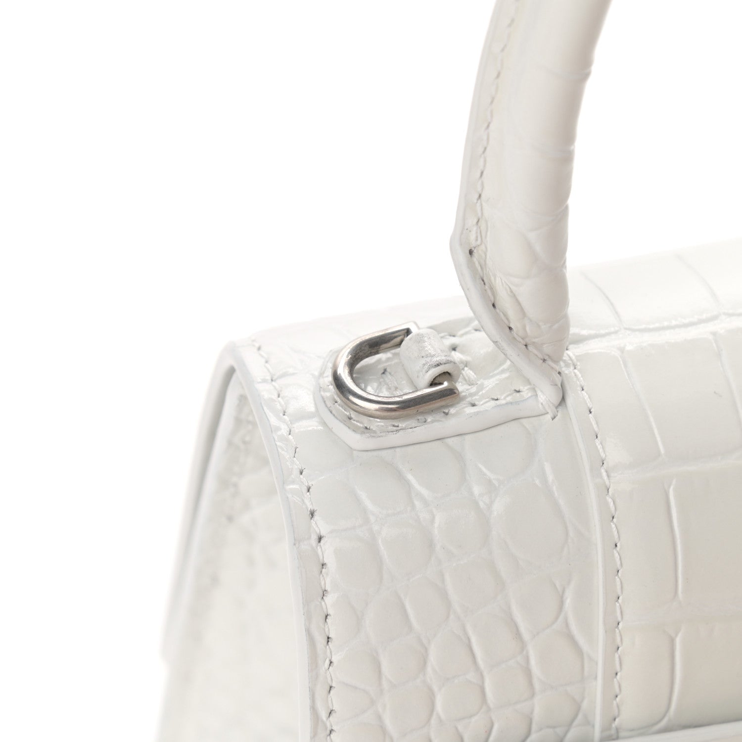 Balenciaga Calfskin Crocodile Embossed Small Hourglass Top Handle Bag White 12 of 13