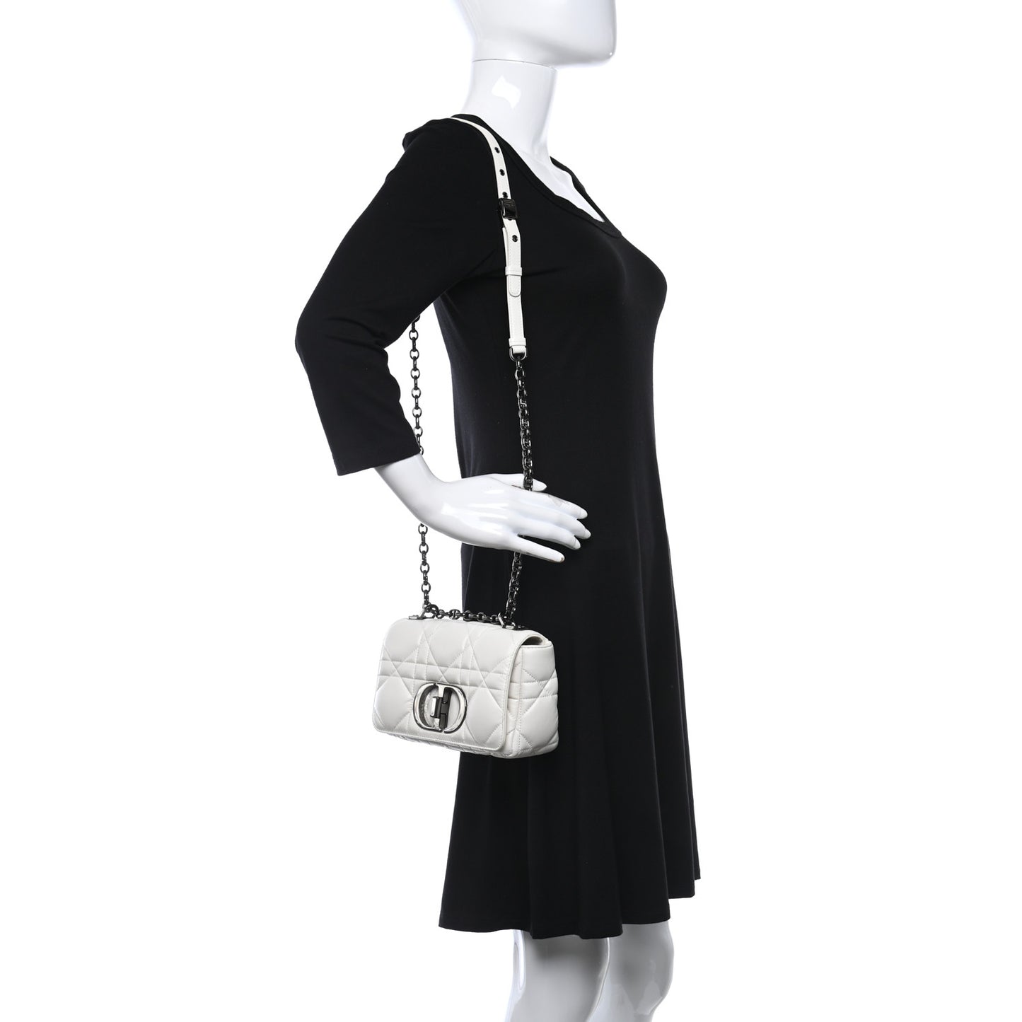 Lambskin Macrocannage Small Dior Caro Bag Ivory