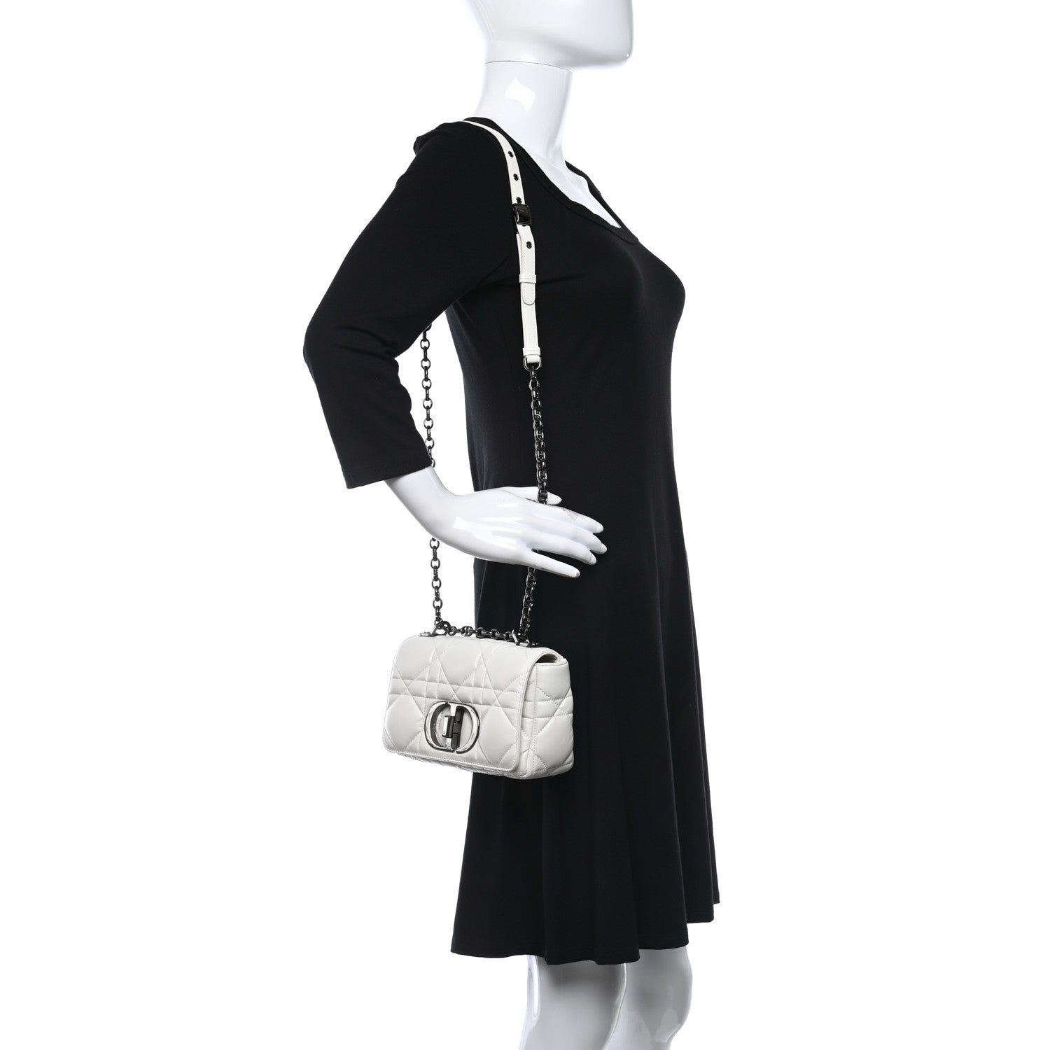 Christian Dior Lambskin Macrocannage Small Dior Caro Bag Ivory 3 of 9
