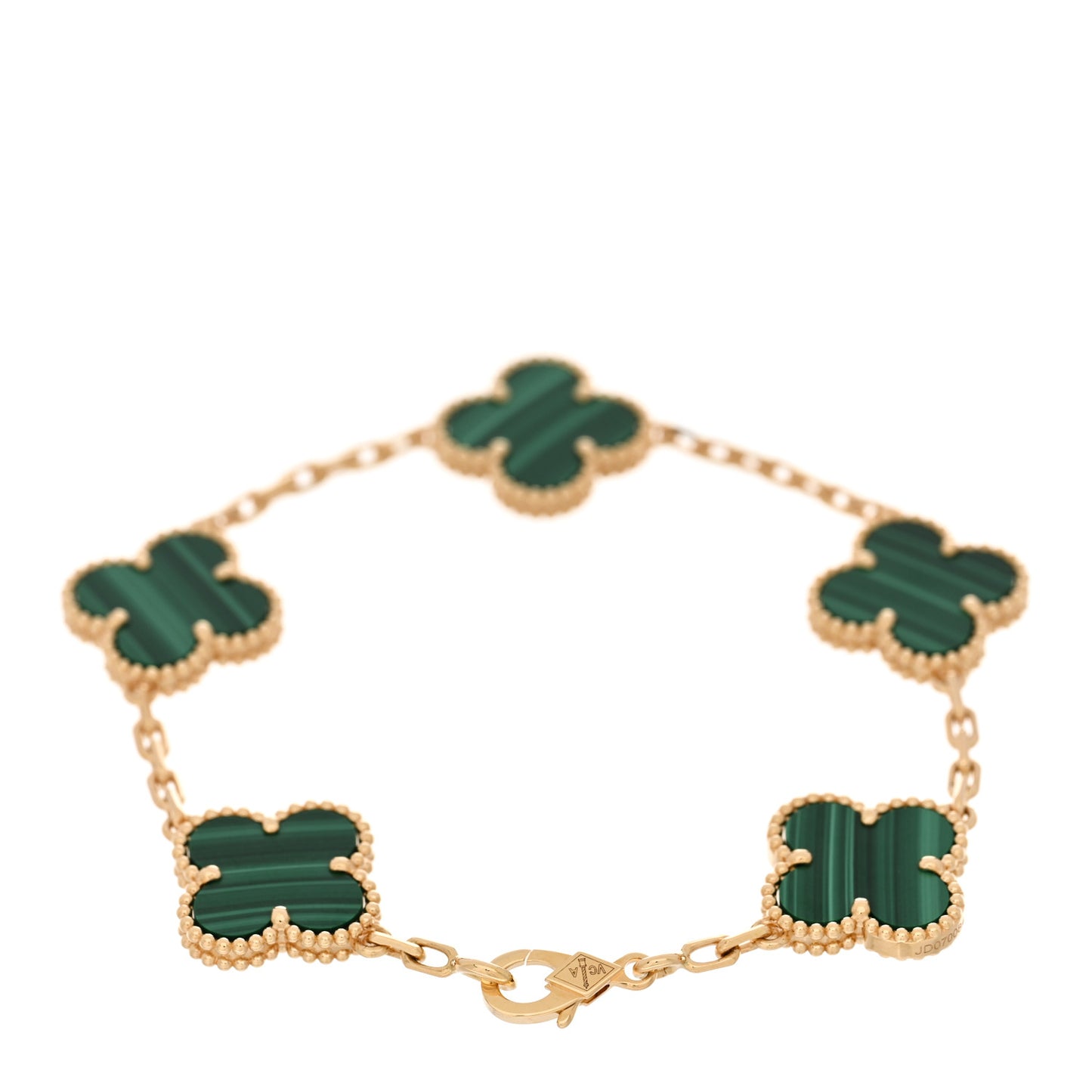 18K Yellow Gold Malachite 5 Motifs Vintage Alhambra Bracelet