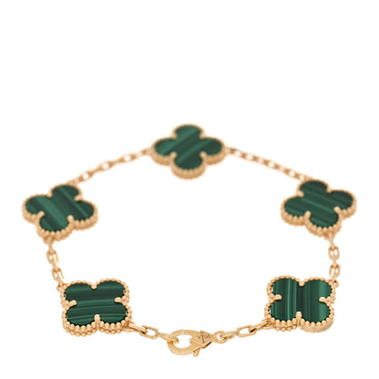 Van Cleef & Arpels 18K Yellow Gold Malachite 5 Motifs Vintage Alhambra Bracelet 2 of 4