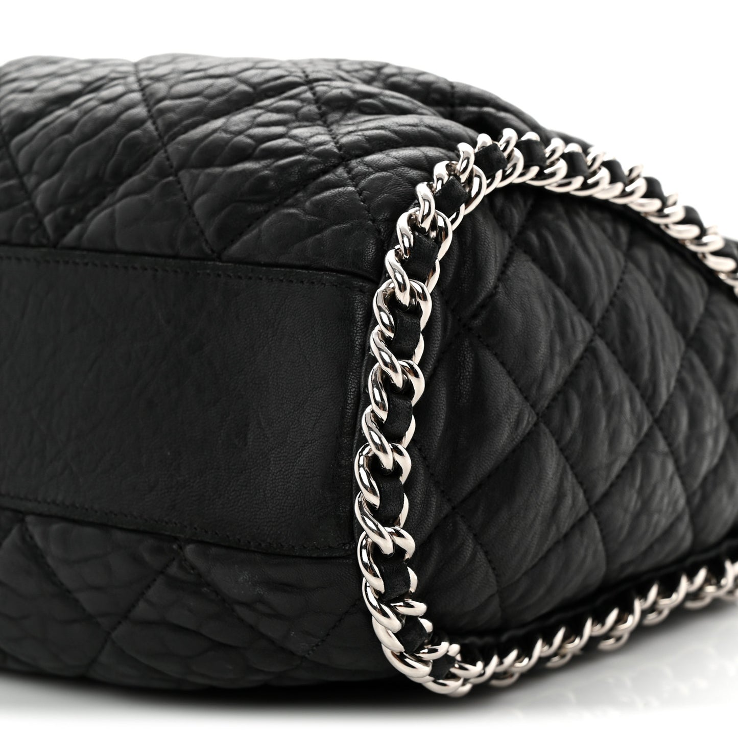 Washed Lambskin Chain Around Hobo Black