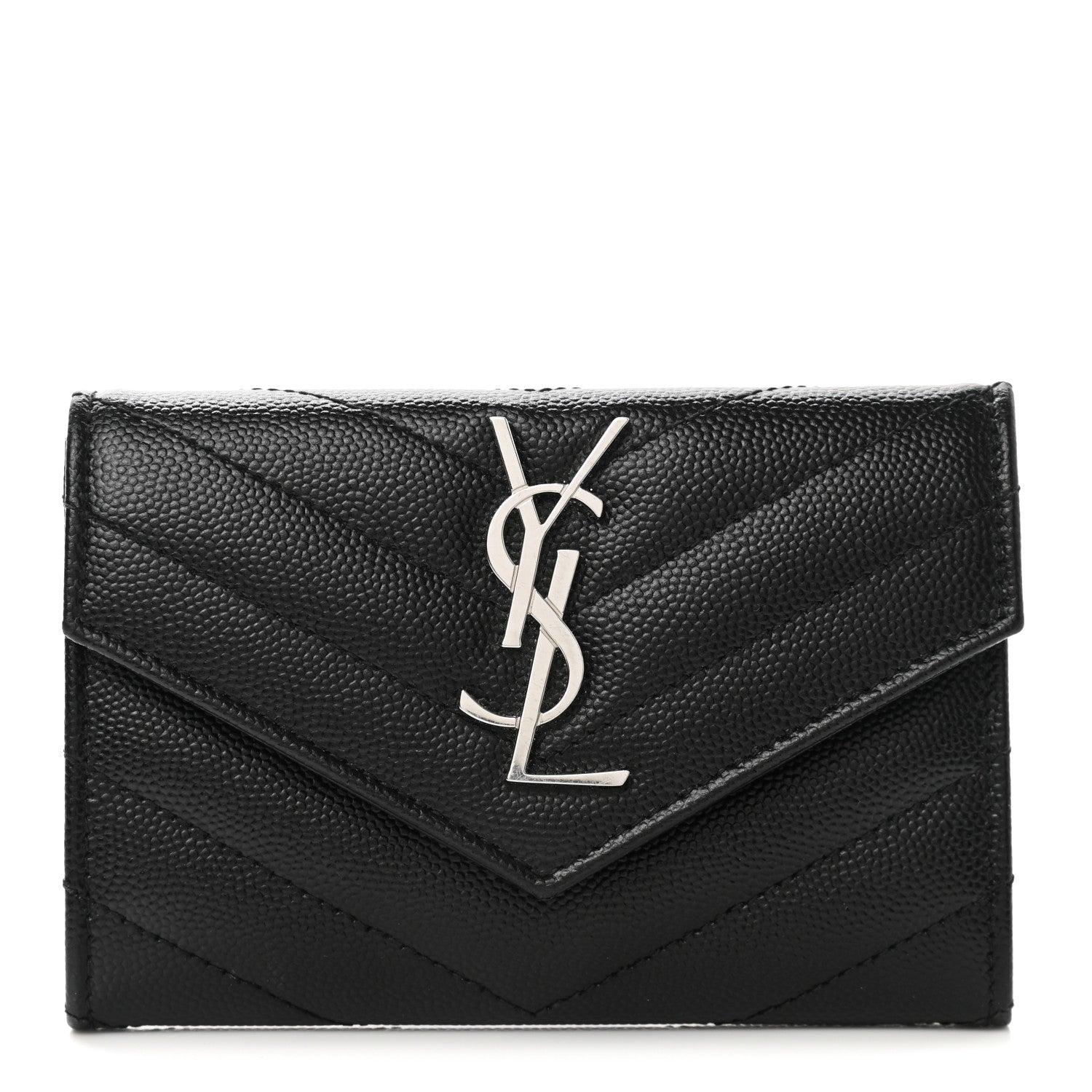 Saint Laurent Grain De Poudre Matelasse Chevron Monogram Card Case Black 1 of 7
