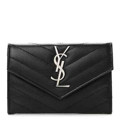 Saint Laurent Grain De Poudre Matelasse Chevron Monogram Card Case Black 1 of 7