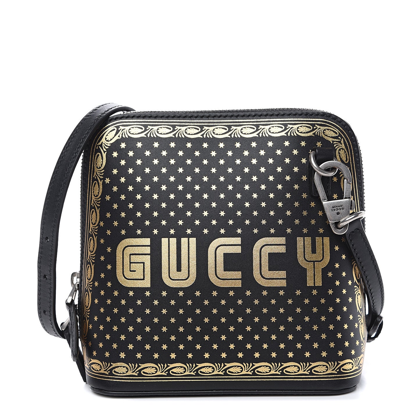 X SEGA Calfskin GUCCY Stars Mini Dome Shoulder Bag Black Gold