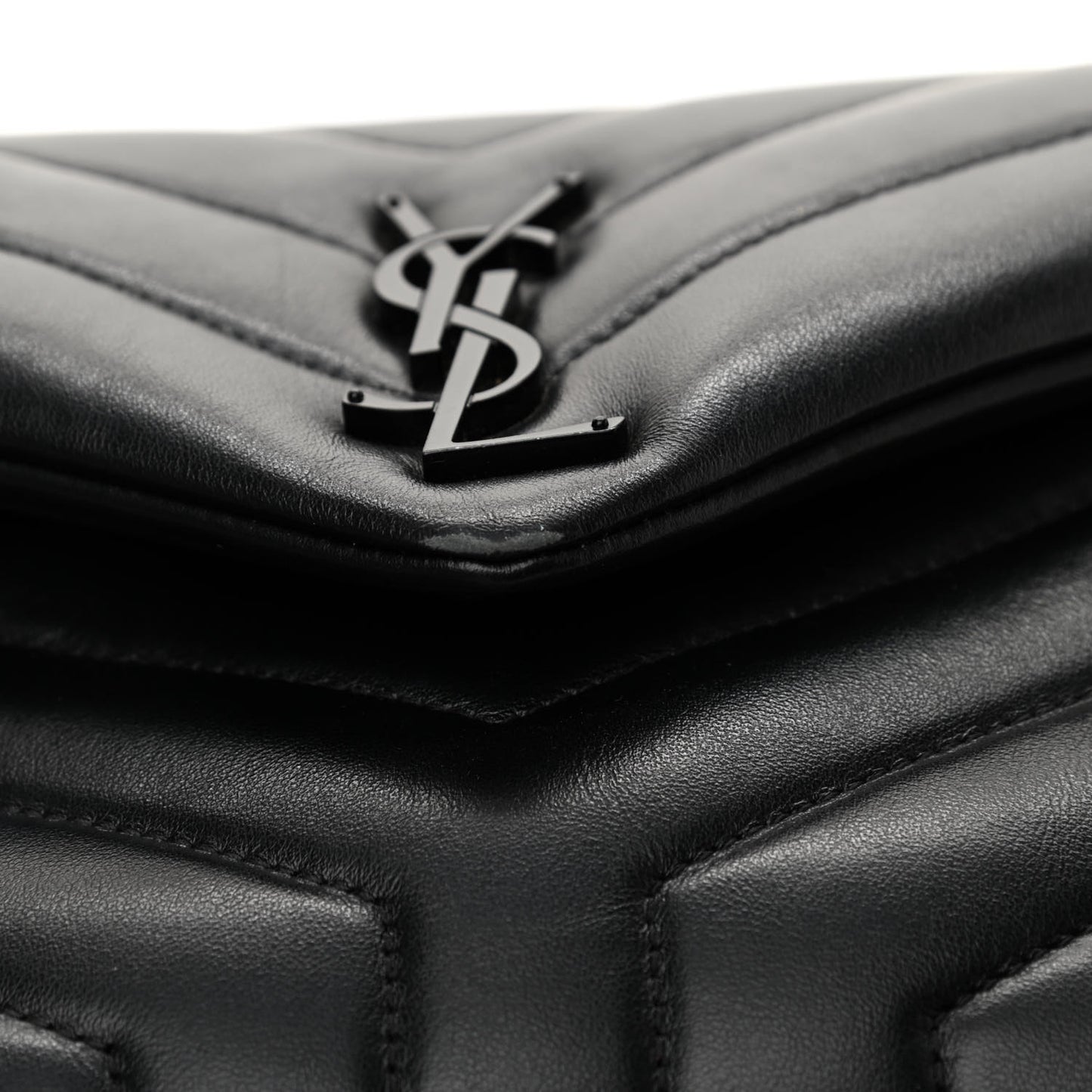 Calfskin Y Quilted Monogram Monochrome Small Loulou Chain Satchel Black