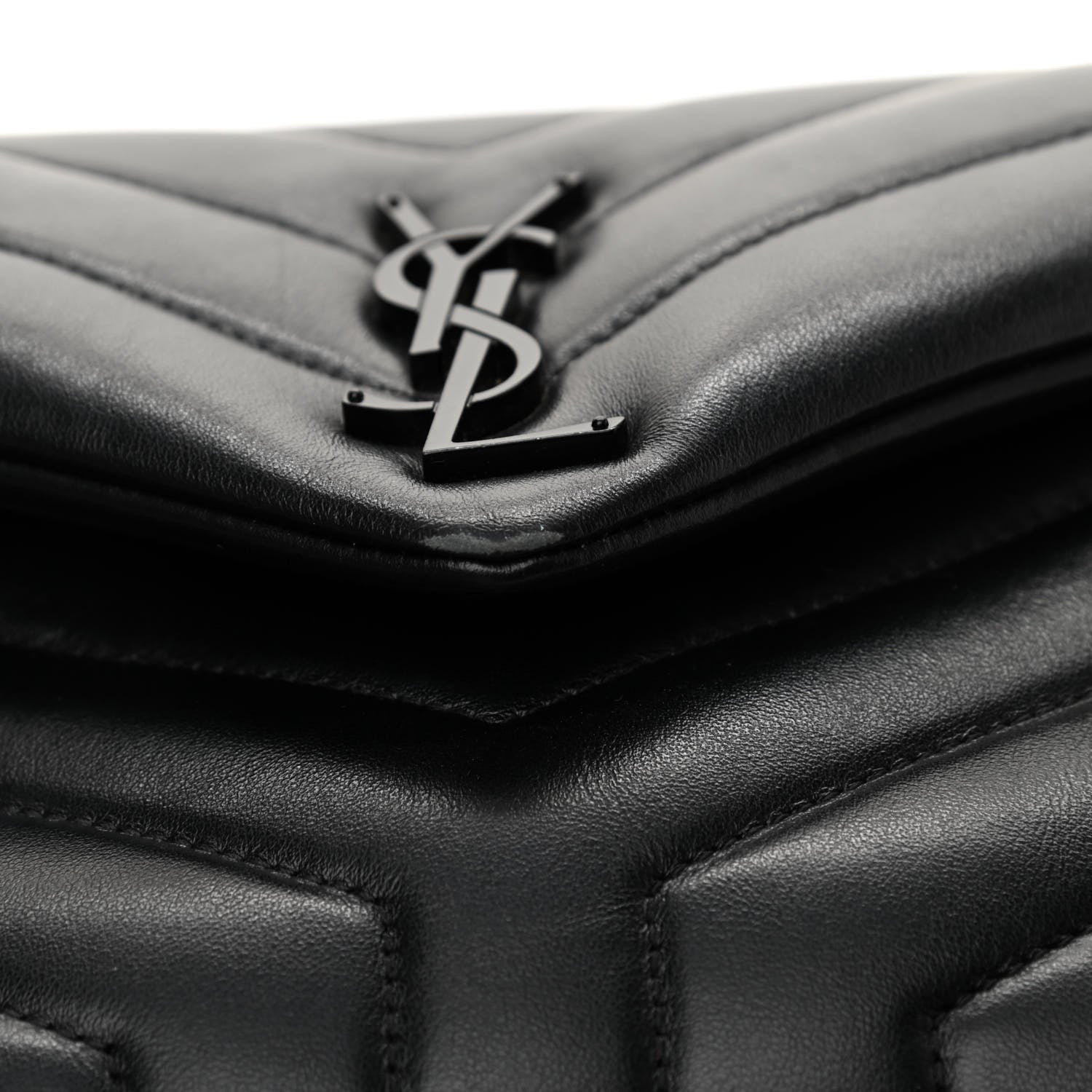 Saint Laurent Calfskin Y Quilted Monogram Monochrome Small Loulou Chain Satchel Black 11 of 15