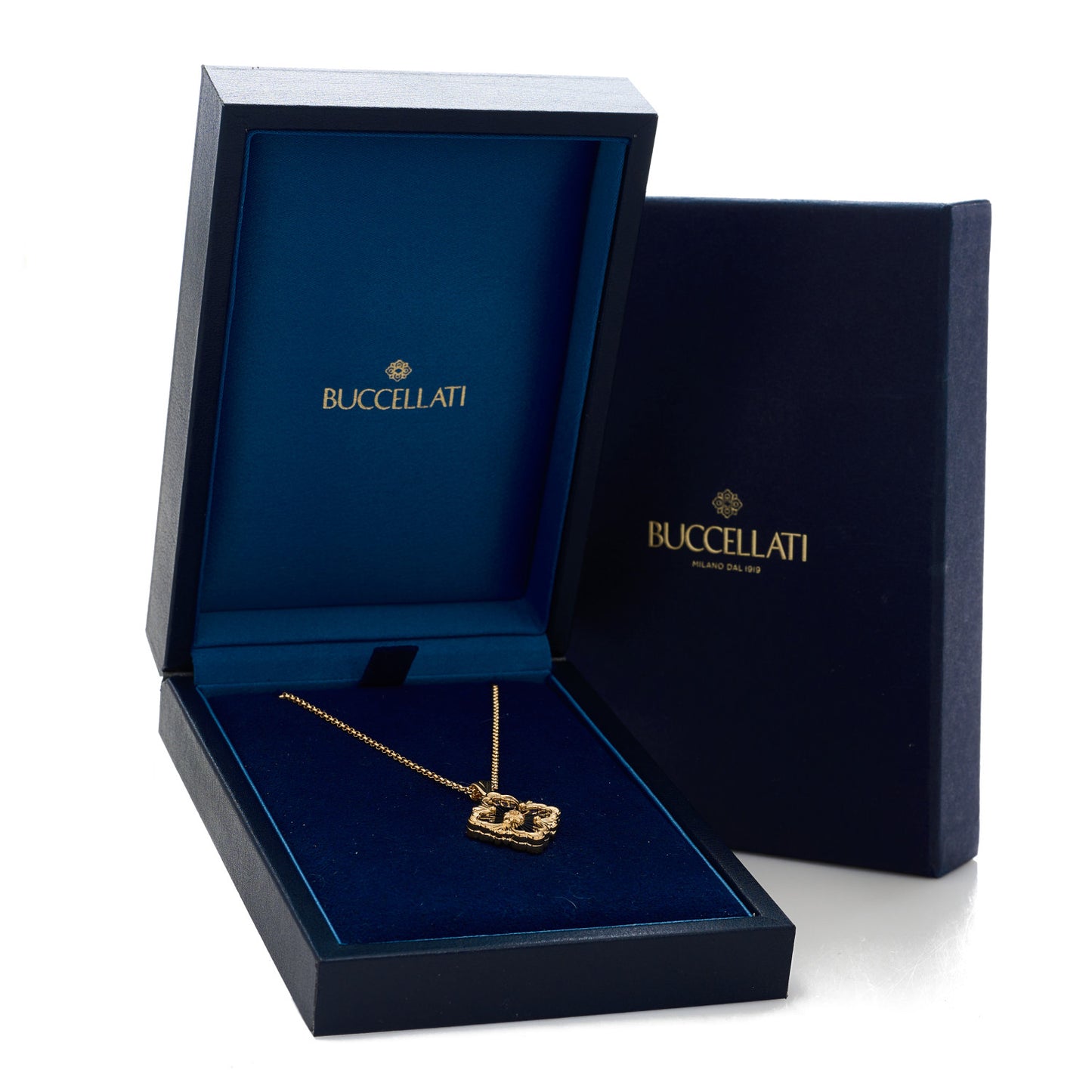 18K Yellow Gold Enamel Opera Tulle Necklace Blue